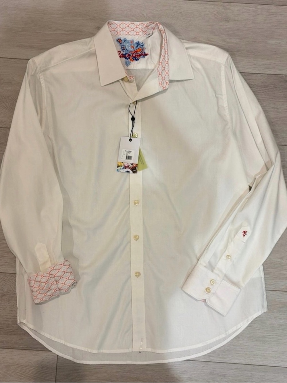 Robert Graham White Dress Shirt with Coral Trim